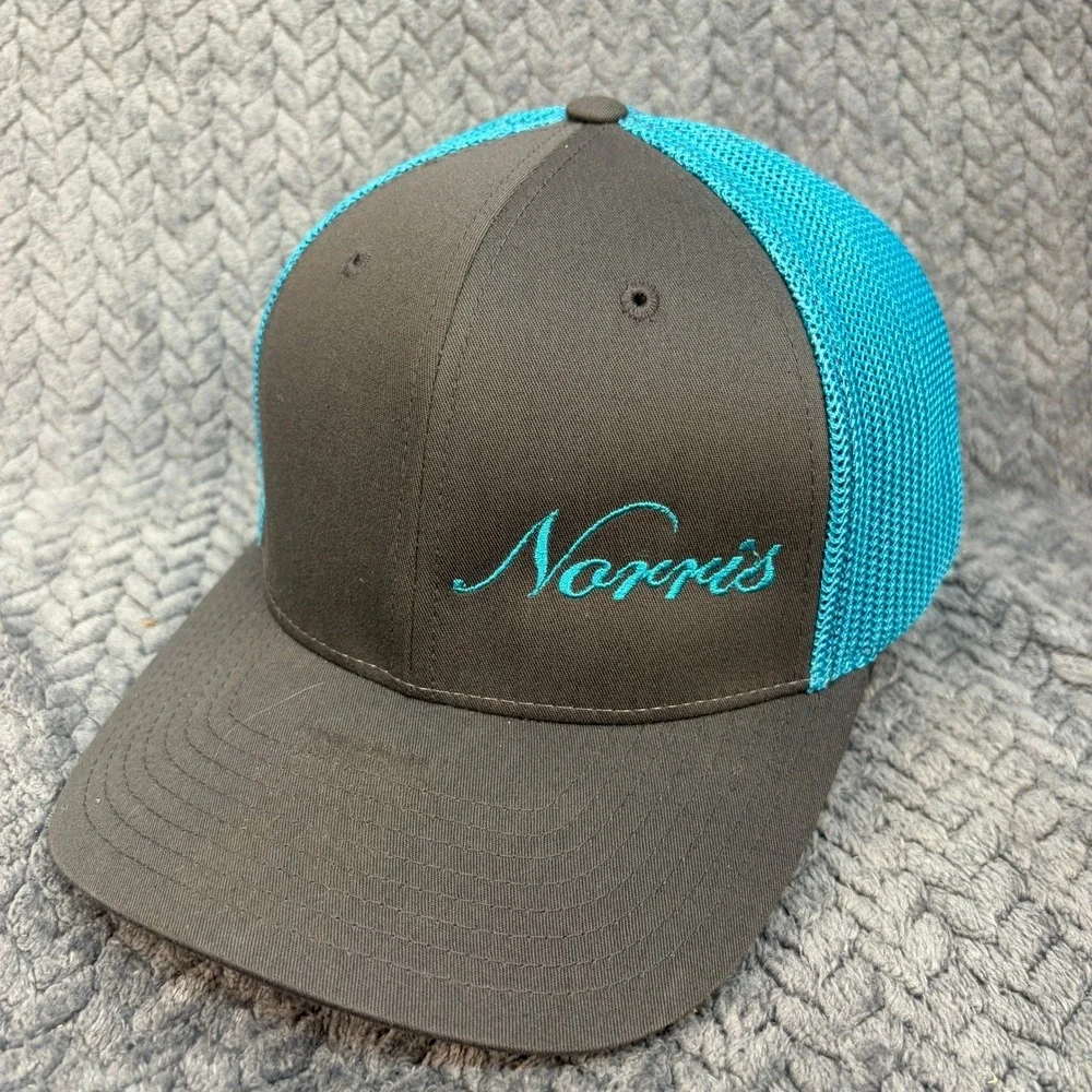 Richardson 110 Flexfit Trucker Hat Gray Turquoise Norris Est 2007 LG/XL Cap